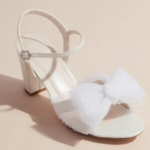 DB Studio Pleated Chiffon Bow Mid-Heel Sandals